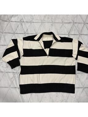 Free People navy Blue and White Striped Pullover Sweater Womens L oversized